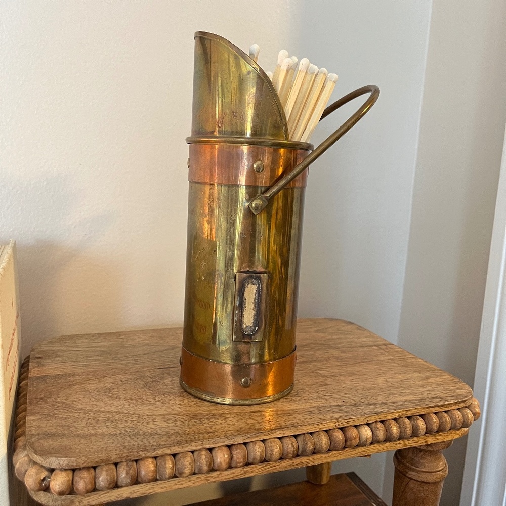 Antique Brass and Copper Firestick Holder